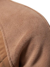 Men’s tan long sleeve jacket with quilted snap front, fleece lining, and stitched seams for added warmth and style