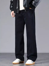 Men’s relaxed fit jeans black wide-leg denim with subtle stitching details and a straight fit design
