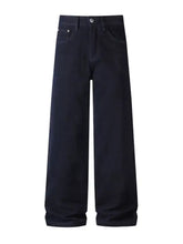 Men’s relaxed fit black wide-leg denim jeans with classic five-pocket design and silver-toned hardware