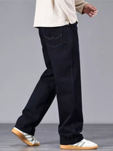 Mens relaxed fit jeans black wide-leg denim with subtle stitched pocket design for comfortable fit jeans