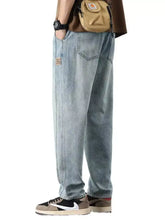 Men’s relaxed fit light-wash denim jeans with a relaxed straight-leg cut and subtle fading for a casual modern look