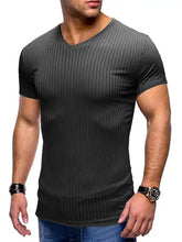 Mens ribbed short sleeve slim fit black v-neck t-shirt