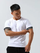 Mens round neck white t-shirt with contrast short sleeve