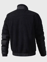 Men’s black sherpa fleece zip jacket with high collar and elasticated waistband for warmth and comfort