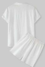 Men’s short sleeve shirt and shorts set in white with subtle textured fabric features, machine wash and tumble dry safe