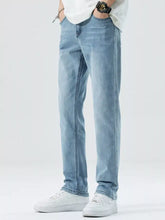 Men’s slim fit light-wash denim jeans with straight-leg cut and subtle fading for casual wear