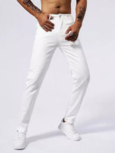 Men’s slim fit jeans in white slim fit denim with a clean modern cut and subtle stitching details
