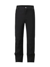 Mens slim straight pants in black with button closure and ruched detail