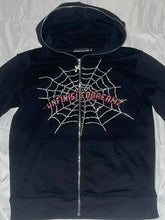 Men's Spider Web Rhinestones Zip-Up Hoodie Mens Tops