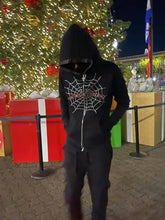 Men's Spider Web Rhinestones Zip-Up Hoodie Mens Tops