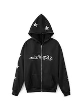 Men's Star Embroidery Zip Up Hoodie Black Mens Tops