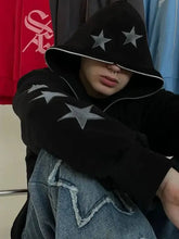 Men's Star Embroidery Zip Up Hoodie Mens Tops