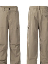 Mens straight cargo pants with multi pockets and elastic waist
