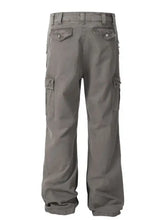 Mens straight leg gray cargo pants with multiple pockets
