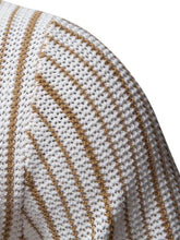Close-up of white and brown striped knit fabric for mens stripe button polo