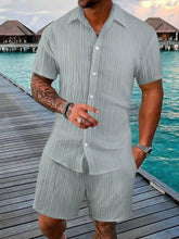 Mens Textured Cotton Blend Short Set Two Piece Outfit Gray