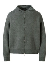Mens textured knit hooded cardigan in olive green, machine wash cold