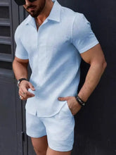 Men's Textured Two-Piece Short Set in Pink White and Light Blue Light Blue Mens Sets