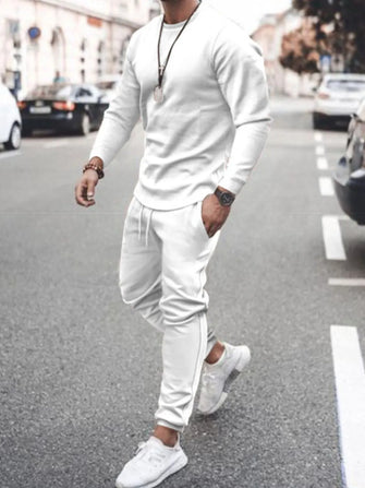Men's Two-Piece Casual Tracksuit Set in Multiple Colors White