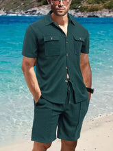 Mens Two Piece Polyester Short Set Matching Shirt and Shorts Deep Teal Mens Sets