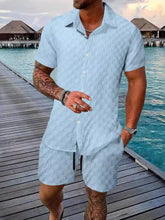 Mens Two-Piece Summer Sets in Black White and Light Blue Patterns Light Blue