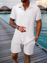 Mens Two-Piece Summer Sets in Black White and Light Blue Patterns White