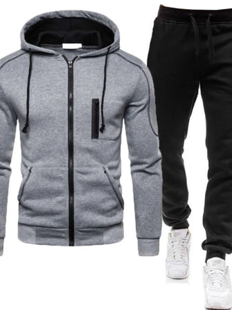Men's Two-Piece Tracksuit Set in Multiple Colors Gray