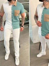Mens Two Tone Color Block Polo Shirt and Pants Set Air Force Blue