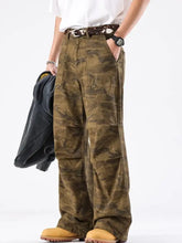 Men’s vintage camouflage wide leg jeans in brown and olive camouflage pattern with cargo pockets