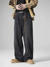 Men’s vintage wash loose fit dark-wash denim jeans with relaxed wide-leg cut and subtle fading details