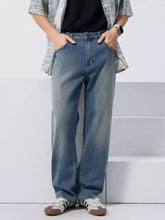 Men’s vintage wash loose fit jeans in light-wash denim with a relaxed straight-leg cut and classic five-pocket design