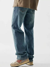Men’s vintage wash loose fit blue denim jeans with a relaxed fit and classic five-pocket design