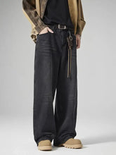 Men’s dark-wash denim vintage wash loose fit jeans with a relaxed wide-leg cut and subtle distressing details