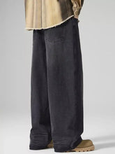 Men’s vintage wash loose fit dark-wash wide-leg denim jeans with relaxed fit and subtle distressing at cuffs