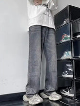 Men’s vintage wash loose fit gray wide-leg denim jeans with relaxed fit and subtle fading