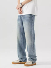 Men’s vintage wash loose fit jeans in light-wash denim with relaxed straight-leg cut and subtle fading for casual wear
