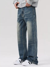 Men’s vintage wash loose fit jeans in washed blue denim with relaxed straight-leg cut and subtle fading details
