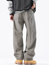 Men’s vintage wash wide leg jeans in relaxed fit gray green durable cotton workwear fabric