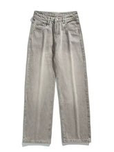 Men’s vintage wash wide leg light gray denim jeans with relaxed fit and classic five-pocket design