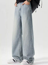 Men’s vintage wash wide leg jeans in light-wash denim with a relaxed vintage wash wide cut for casual wear