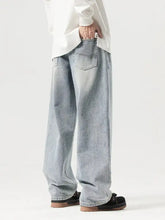 Men’s vintage wash wide leg jeans in light-wash denim with a relaxed wide leg cut for casual wear