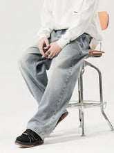 Men’s vintage wash wide leg jeans in light-wash denim with a relaxed, wide-leg cut for casual wear