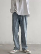 Men’s wash loose fit jeans in light wash denim with a relaxed straight-leg cut for comfortable casual wear