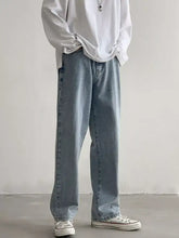 Men’s wash loose fit jeans in light-wash denim with a relaxed straight-leg cut for comfortable wear