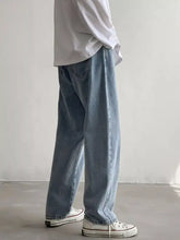 Men’s wash loose fit jeans in light-wash denim with a relaxed straight-leg cut and subtle thigh fading