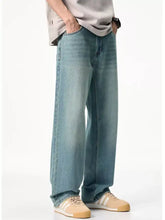 Men’s light-wash denim jeans with a relaxed straight-leg cut for comfortable casual wear