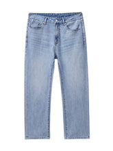 Men’s wash relaxed fit light-wash denim jeans with a straight-leg cut and classic five-pocket design