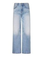 Men’s wash relaxed fit wide leg jeans in light-wash denim with faded and distressed detailing