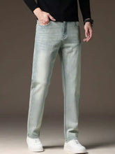 Men’s light-wash denim jeans with a straight fit cut and classic five-pocket design for casual wear