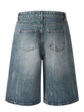 Mens wash wide-leg denim shorts with back pockets